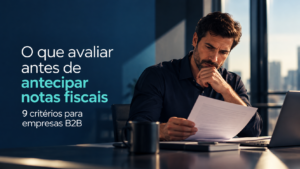 Gestor analisando documentos antes de antecipar notas fiscais em uma operação B2B.